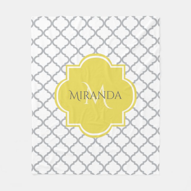 Chic White Graue Quarto Gelbe Mit Monogramm Bezeic Fleecedecke (Vorderseite)