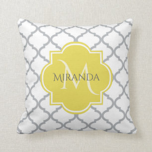 Chic White Graue Quarto Gelbe Mit Monogramm Bezeic Kissen