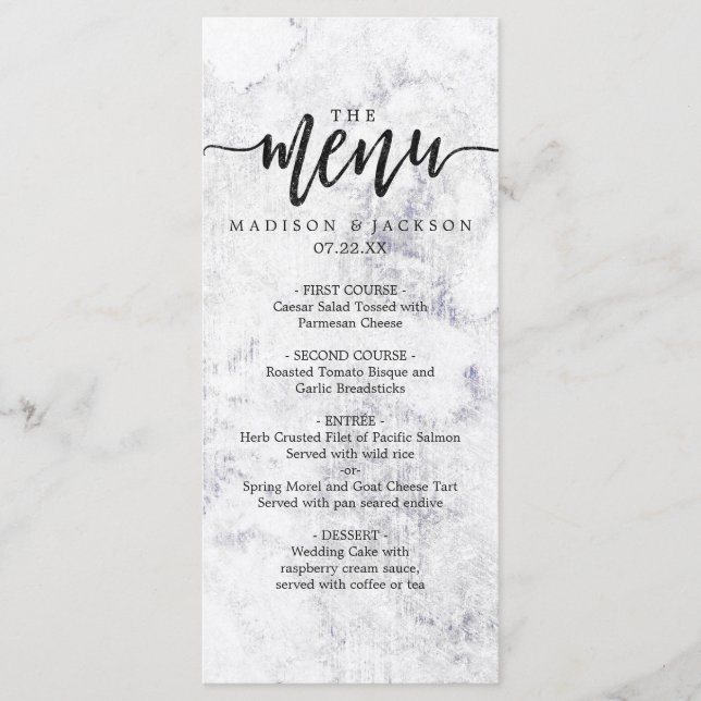 Chic White & Gray Marble Wedding Menu Menükarte (Vorderseite)