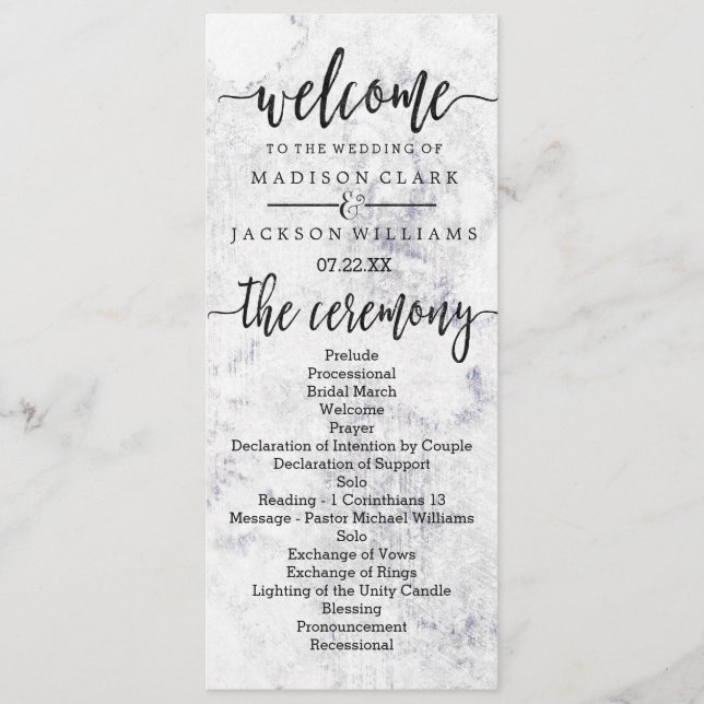 Chic White & Gray Marble Wedding Programm (Vorderseite)