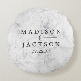 Chic White & Gray Marble Wedding Ring Bearer Rundes Kissen