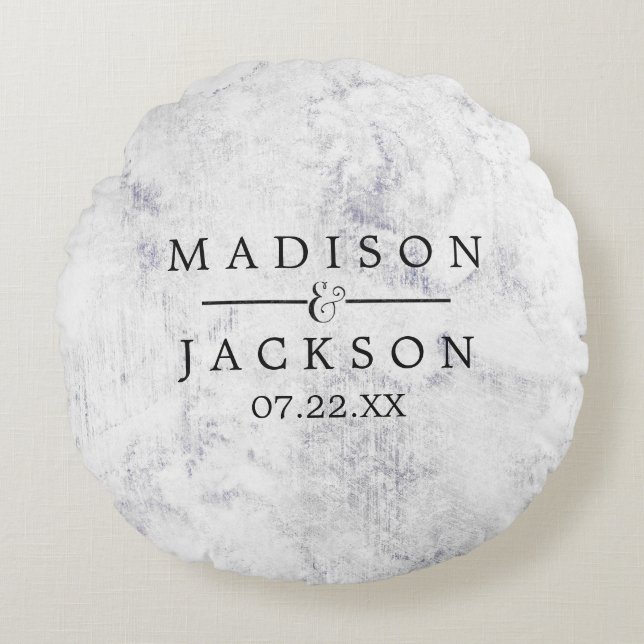 Chic White & Gray Marble Wedding Ring Bearer Rundes Kissen (Vorderseite)