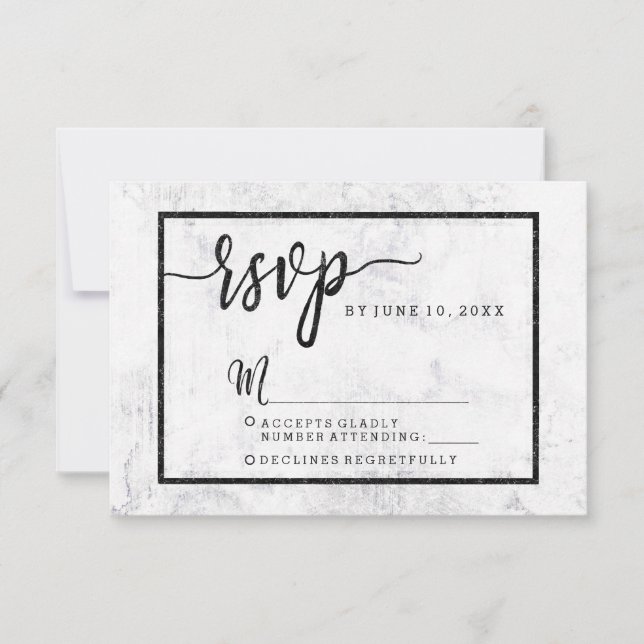 Chic White & Gray Marble Wedding RSVP Response Karte (Vorderseite)