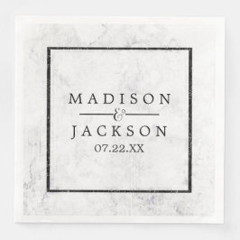 Chic White & Gray Marble Wedle Monogram Serviette