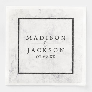 Chic White & Gray Marble Wedle Monogram Serviette