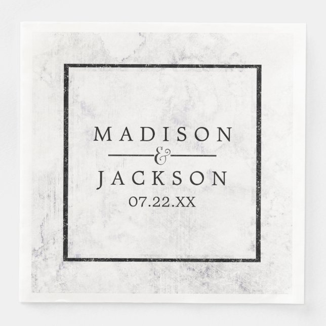 Chic White & Gray Marble Wedle Monogram Serviette (Vorderseite)
