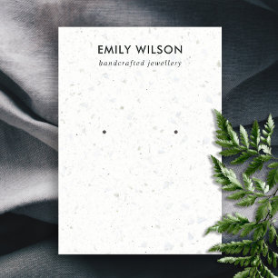 CHIC WHITE GRAY TERRAZZO STUD EARRING DISPLAD CARD VISITENKARTE