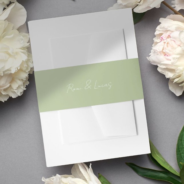 Chic White & Green Couple Script Wedding Einladungsbanderole (Von Creator hochgeladen)