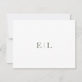 Chic White Green Wedding Monogram Note Card Mitteilungskarte