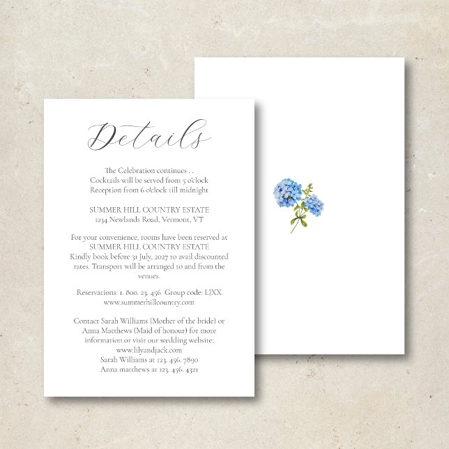 Chic White Hydrangea | Info-Karte für Hochzeitdeta Dankeskarte (Von Creator hochgeladen)