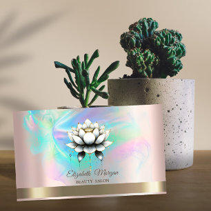 Chic White Lotus Holographic Ink Rose Gold Visitenkarte