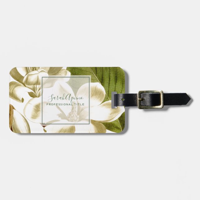 Chic White Magnolias Floral Business Gepäckanhänger (Vorderseite horizontal)