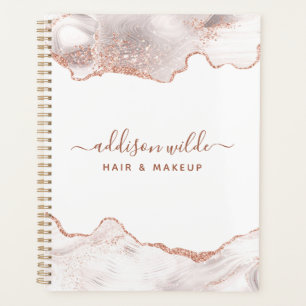Chic White Marble Agate Rose Gold Glitzer Planer