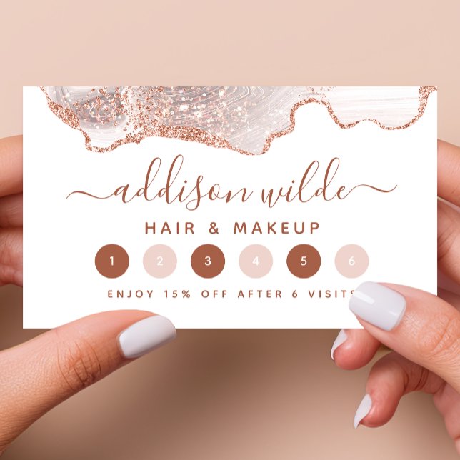 Chic White Marble Agate Rose Gold Glitzer Treuekarte (Von Creator hochgeladen)