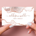 Chic White Marble Agate Rose Gold Glitzer Visitenkarte<br><div class="desc">Chic White Marble Agate Rose Gold Glitzer Business Card. Ideal für einen Schönheitssalon,  einen Friseur,  einen Schminkkünstler oder Kosmetologen.</div>