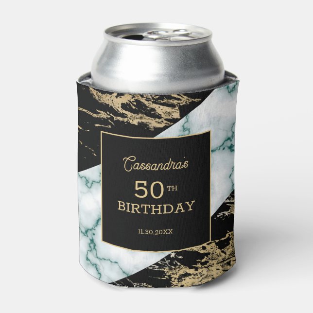 Chic White Marble Gold Foil Paint Texture Birthday Dosenkühler (Kanne Vorderseite)