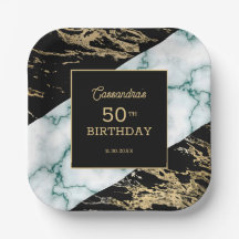 Chic White Marble Gold Foil Paint Texture Birthday