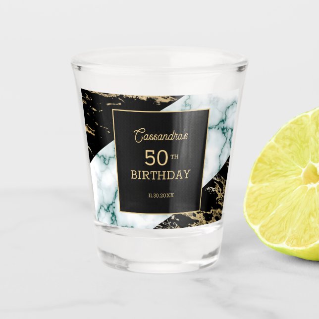 Chic White Marble Gold Foil Paint Texture Birthday Schnapsglas (Vorderseite)
