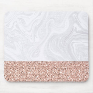 Chic White Marble Rose Gold Glitzer Elegant Mousepad