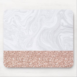 Chic White Marble Rose Gold Glitzer Elegante Mousepad