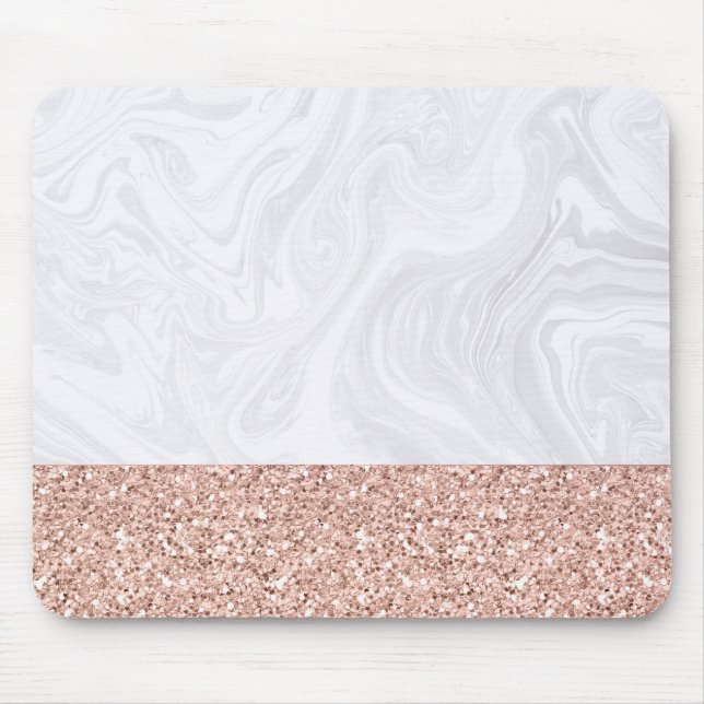 Chic White Marble Rose Gold Glitzer Elegante Mousepad (Vorne)