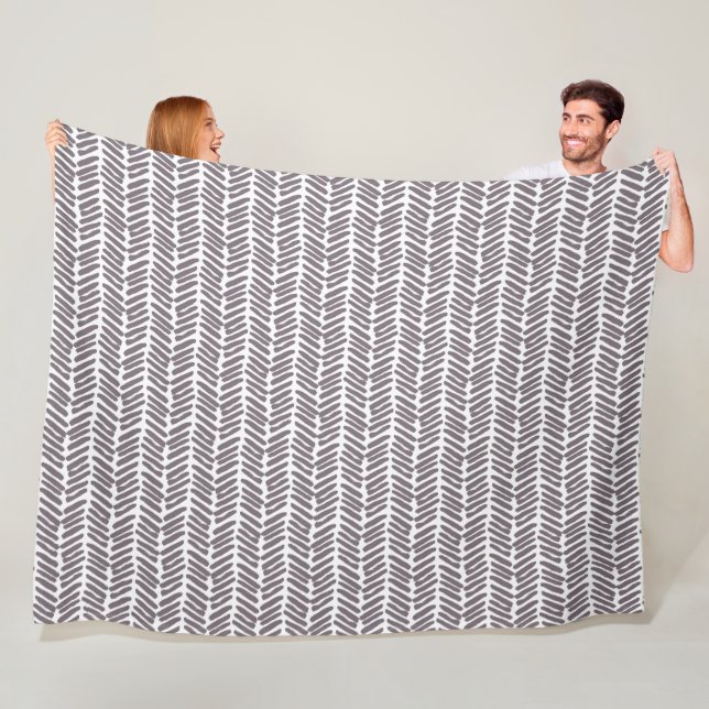 Chic White Mauve Taupe Grau Abstrakte Zickzack Kun Fleecedecke (Beispiel)