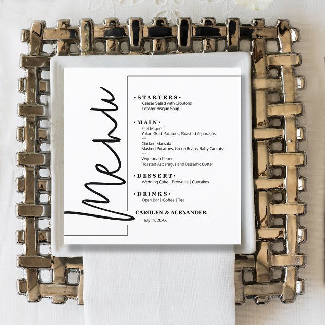 Chic White Menükarte (Chic square white menu cards)