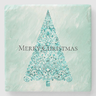 Chic White Mint Christmas Tree Glitzer Steinuntersetzer