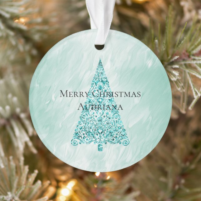 Chic White Mint Christmas Tree Parties scintillant (Arbre)
