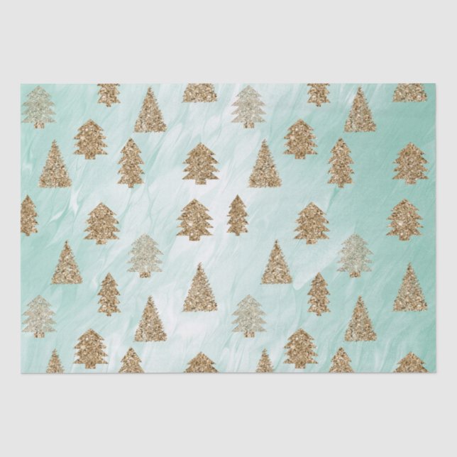 Chic White Mint Gold Glitzer Weihnachtsbaumen Seidenpapier (Vorderseite)