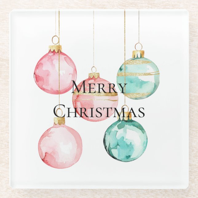 Chic White Mint Pink Gold Weihnachtsschmuck Glasuntersetzer (Vorderseite)