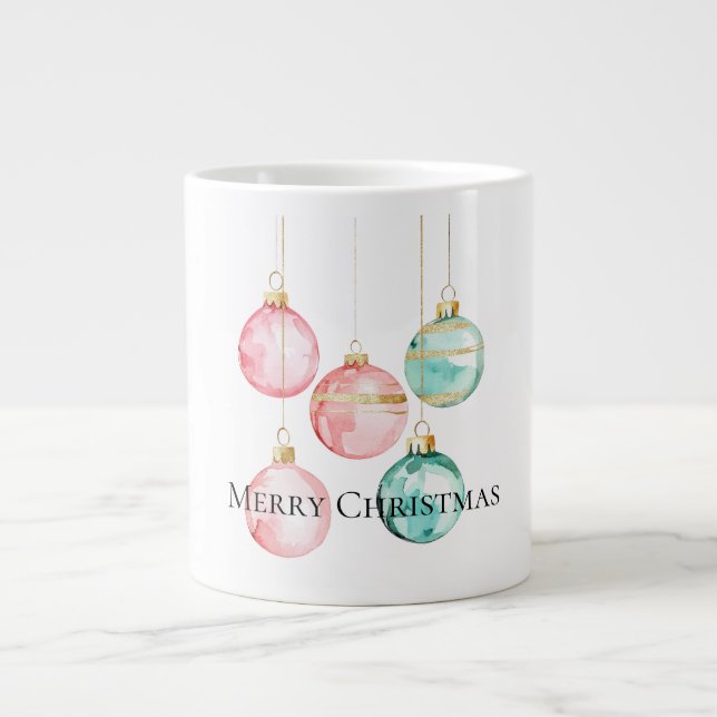 Chic White Mint Pink Gold Weihnachtsschmuck Jumbo-Tasse (Vorderseite)
