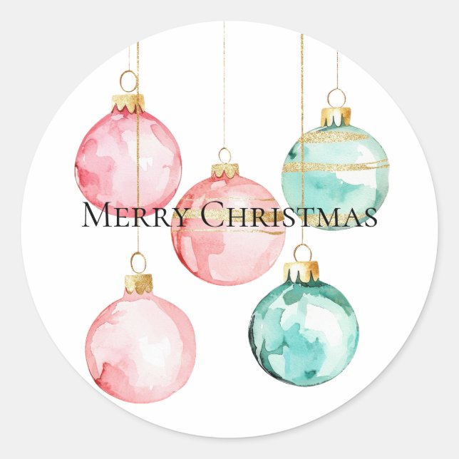 Chic White Mint Pink Gold Weihnachtsschmuck Runder Aufkleber (Vorderseite)