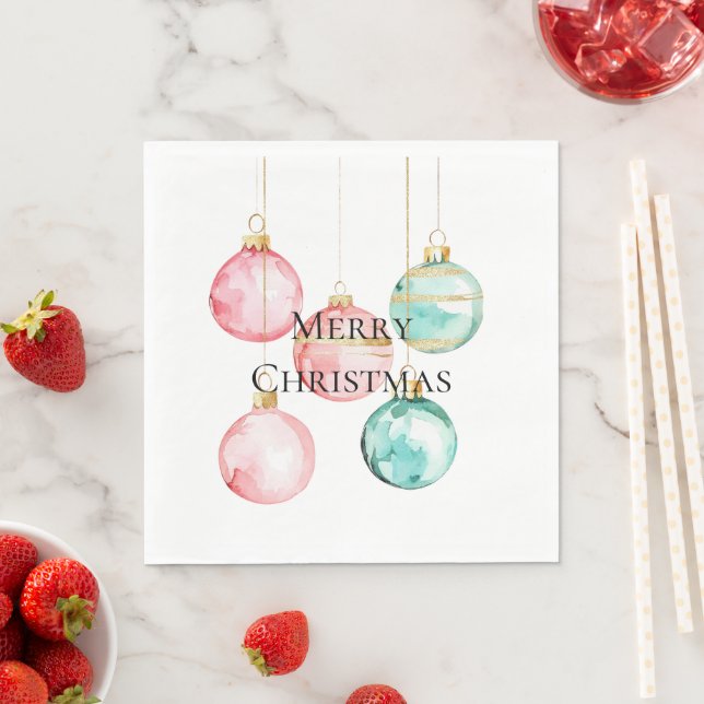 Chic White Mint Pink Gold Weihnachtsschmuck Serviette (Beispiel)