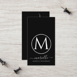 Chic White Monogram auf Black Calling Card Telefonnummerkarte