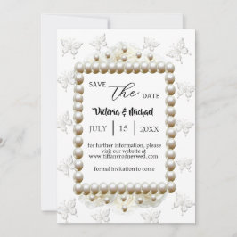 Chic White Pearl Butterfly Hochzeit Rett-The-Date Einladung