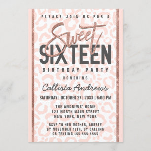 Chic White Pink Rose Gold Glitzer Cheetah Sweet 16 Einladung