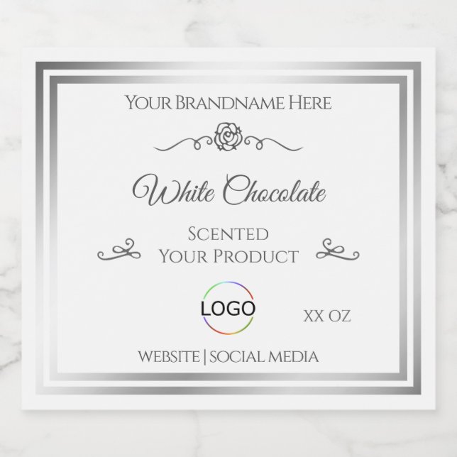 Chic White Product Label Silver Frame mit Logo Alkoholflaschenetikett (Einzelnes Label)