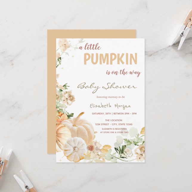 Chic White Pumpkins Blume Einladung (Vorderseite/Rückseite Beispiel)