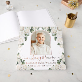 Chic White Roses Memorial Beerdigung Rose Gold Fot Gästebuch