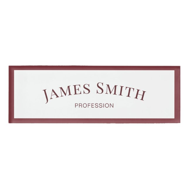 Chic White & Ruby Red Border: Trendy Beruflich Namenschild (Vorderseite)