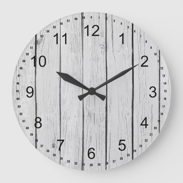 Chic White Rustic Imitats Wood Große Wanduhr (Vorderseite)