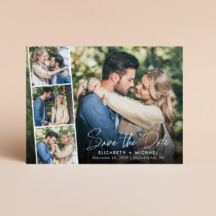 Chic White Script Foto Wedding Save the Date Ankündigungspostkarte