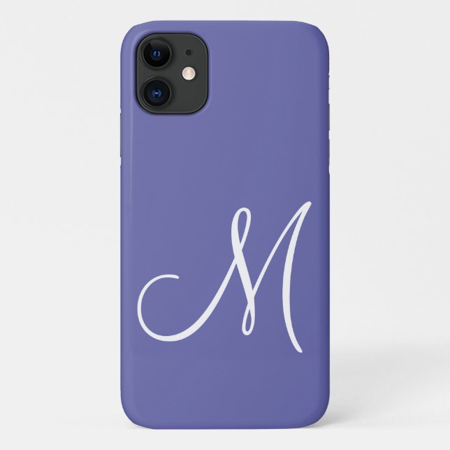 Chic White Script Initial Periwinkle Case-Mate iPhone Hülle (Rückseite)