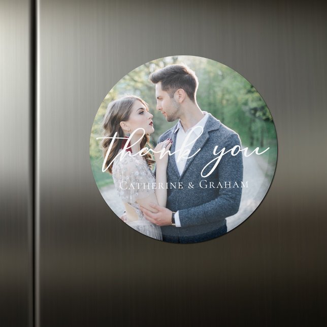 Chic White Script Wedding Foto Danke Magnet (Von Creator hochgeladen)