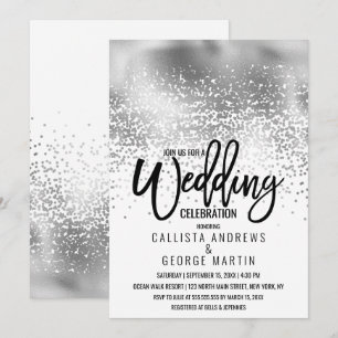 Chic White Silver Foil Confetti Ombre Wedding Einladung