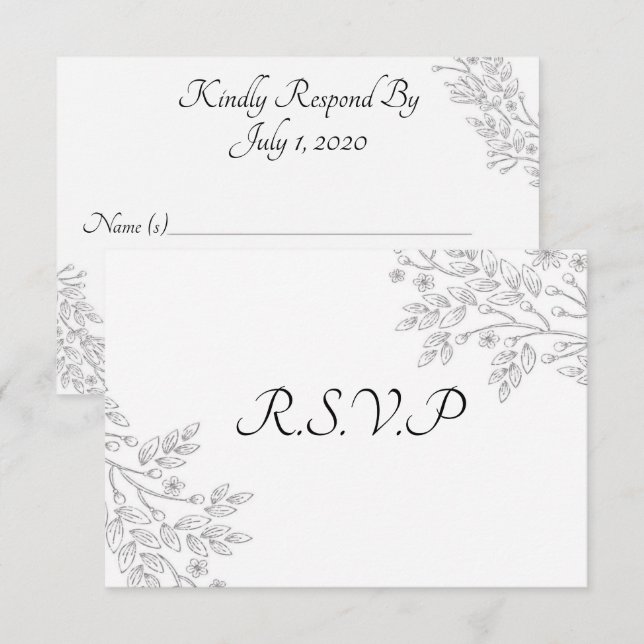Chic White Silver Foil Floral RSVP Card Einladung (Vorne/Hinten)