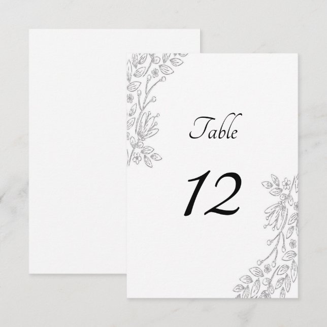 Chic White Silver Foil Floral Tischnummer Card (Vorne/Hinten)