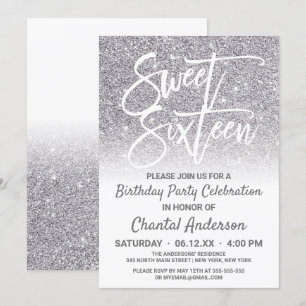 Chic White Silver Imitats Glitzer Ombre 16 . Gebur Einladung
