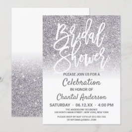 Chic White Silver Imitats Glitzer Ombre Brautparty Einladung